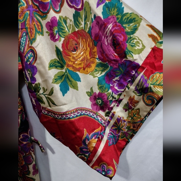 Adonna Floral Silky Robe Women's L Red Bobo Retro 90s Y2K Casual Festival - Picture 3 of 10